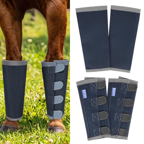 Image of Fly Boots for Horses Set of 4 with Reflective Vercros, Loose Fitting Mesh Horse Fly Boots Leggings, Adjustable Equine Leg Wraps & Socks, Stay Up Not Sag, No Rub