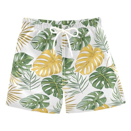 ALAZA Tropical Palm Leaf Tree White Boys Quick Dry Beach Board Shorts Kids Swim Trunks Bathing Suit Swimsuit M