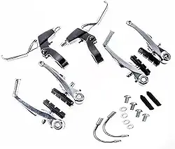 FREIO V-BRAKE COM MAÇANETA DE ALUMINIO PRATA P/BICICLETA