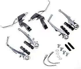 FREIO V-BRAKE COM MAÇANETA DE ALUMINIO PRATA P/BICICLETA