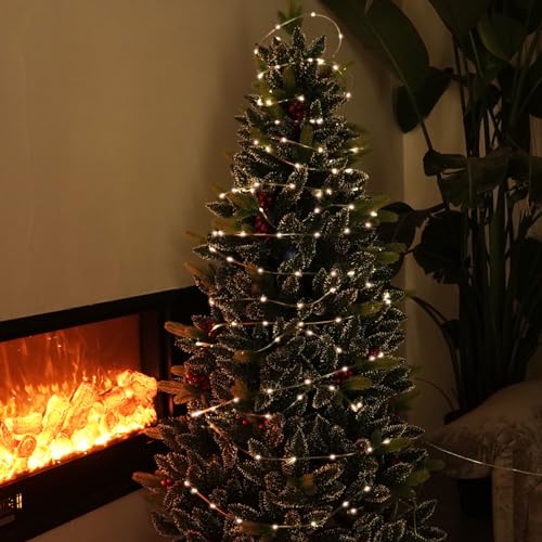 IJG Luzes de corda solar de Natal ao ar livre à prova d'água, 200 LEDs, 8 modos e temporizador, tub