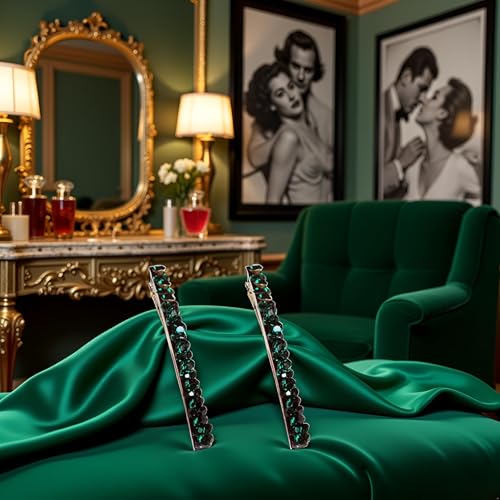 2 Piezas Pinzas para el Cabello con Diamantes de Imitación Verde Brillante, Pinzas Vintage Estilo Cocodrilo, Accesorios para el Cabello para Mujer miniatura 6
