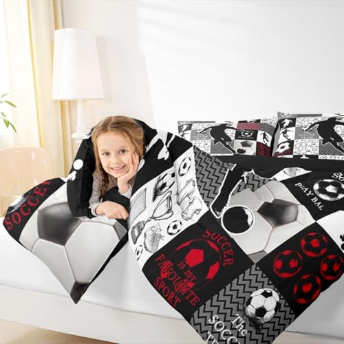 Image of Feelyou Soccer Comforter Set Twin Size 2 Pcs Kids Boys Girls