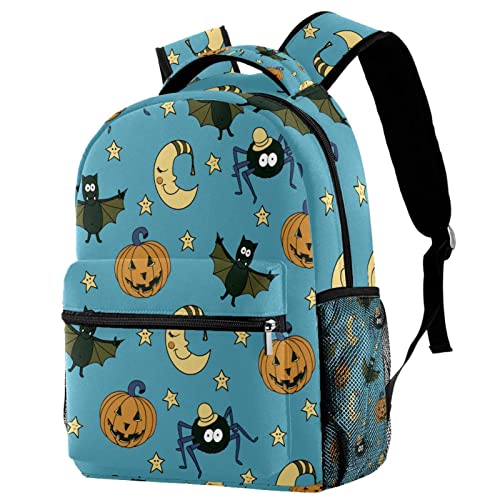 Sac à dos de voyage et scolaire à motifs citrouille et lune pour filles et garçons