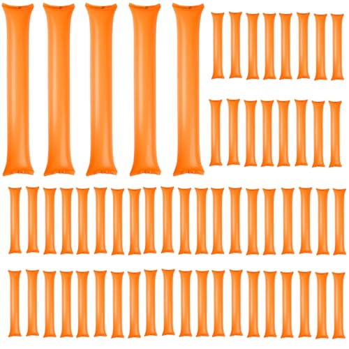 Cakmecwy 140 Pcs Christmas Thunder Sticks, Thicken Cheering Team Spirit Boom Sticks, Plastic Cheering Sticks Inflatable Thunder Sticks, Sporting Cheers Basketball Football Events Dance Party Orange