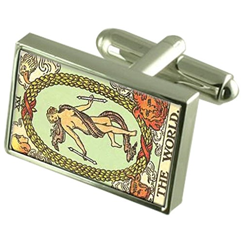 Gemelos Tarot El Mundo y pisacorbatas de cristal: el regalo ideal con caja de madera