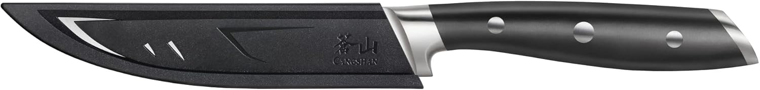 Cangshan ALPS Series 502780 German Steel Forged 4-Piece Steak Knife Set with Sheaths, Black
