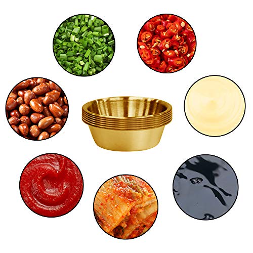 10Pack 2.3Oz Stainless Steel Sauce Dish, Seasoning Dishes, Premium Sushi Dipping Bowl Saucers, Metal Ramekins, Mini Appetizer Plates, Individual Condiment Sauce Cups (Gold) #TOP3