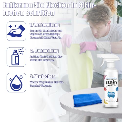 Fosoloni Fleckenentferner Kleidung,3 Stück Stain Treater Spray Set,Wäschefleckenentferner für Kleidung, Butter,Spezialfleckentferner gegen Fettflecken, Schokoladen-Flecken,Für weiße Wäsche,Stricken – Bild 3