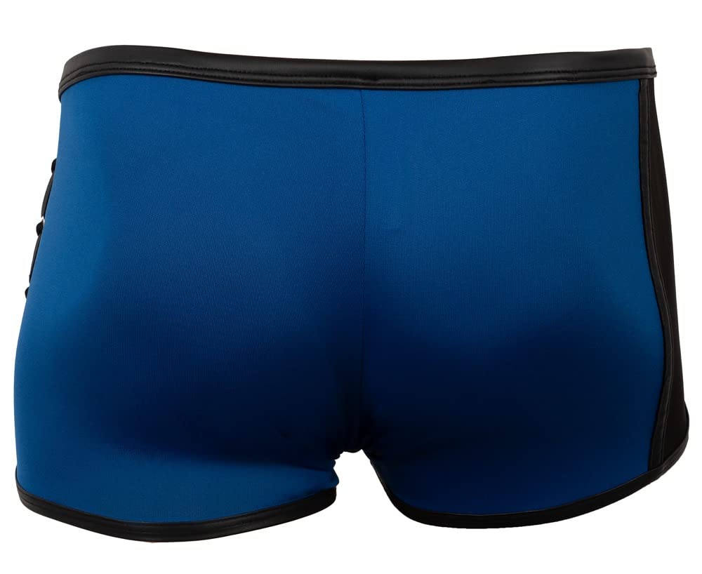 Orion Pantaloni da uomo – Boxer erotici da uomo, con tasca per pene rimovibile, lacci a croce laterale, bottoni a pressione, blu/nero