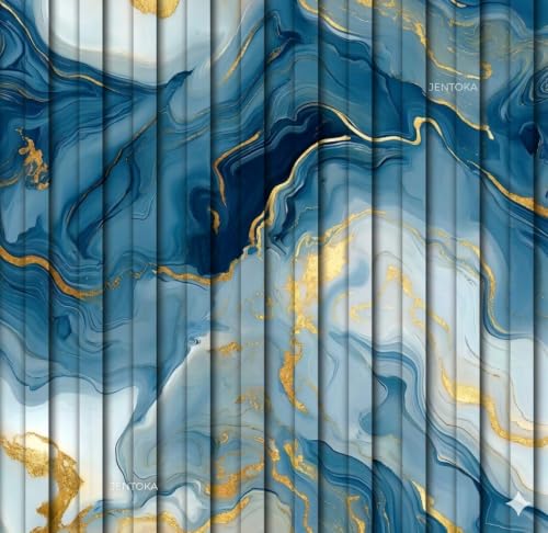 Image of Blue Gold Louvers Self-Adhesive Kitchen Wallpaper Roll, PVC 3D Wall Sticker Oil Proof, Waterproof & Washable Wallpaper for Home Decor, Living Room, Bedroom, Hotel & Cafe Walls (45x300cm)