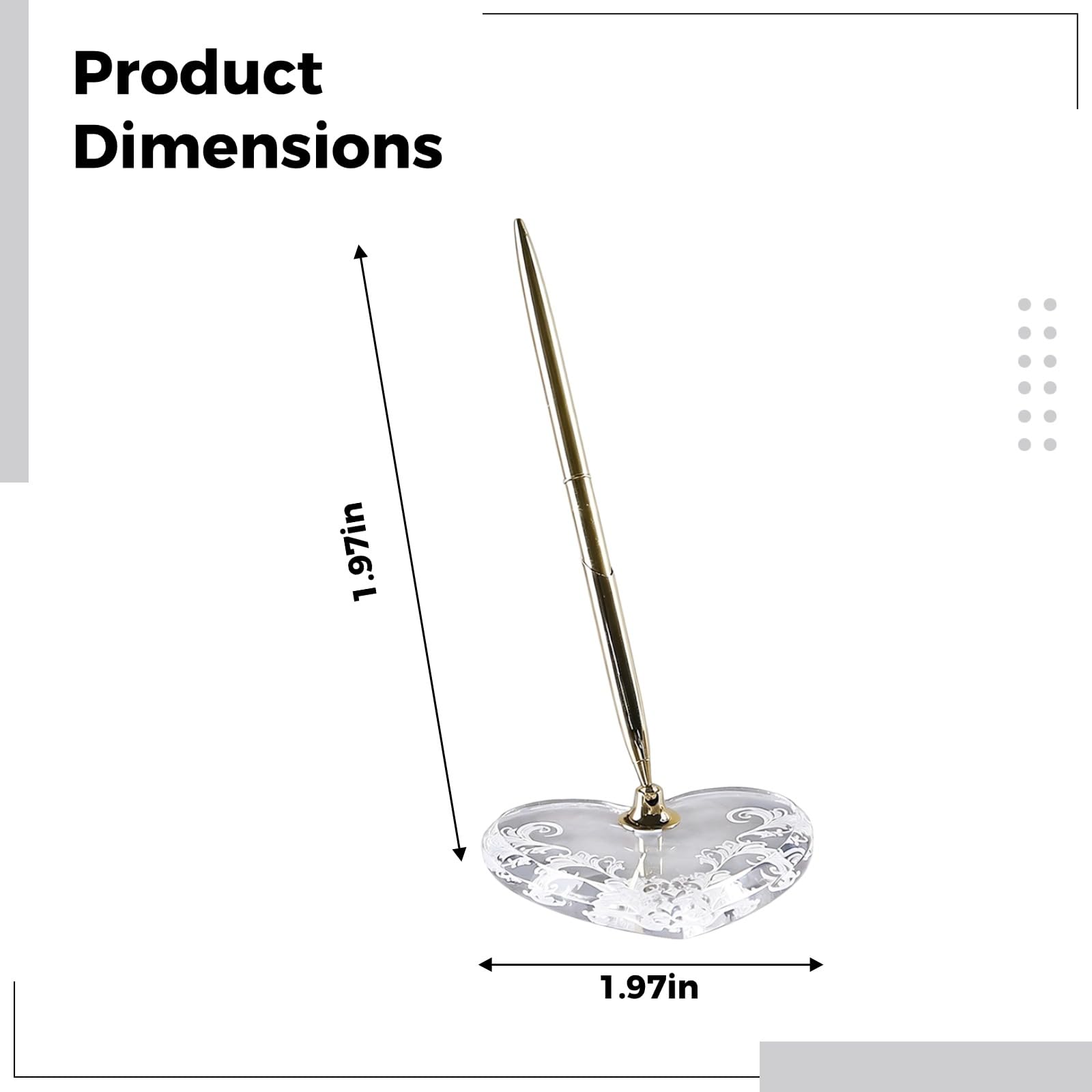 2 Stk. goldene Stifte für das Gästebuch zur Hochzeit, Acryl-Herz-Stifthalter, 25,5 cm hoch, elegantes Metall-Kugelschreiber-Set für Büro, Hochzeit, Brautparty