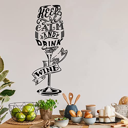 Adesivo da parete rimovibile con scritta "Keep Calm and Drink Wine", per decorare la cucina, crea un'atmosfera rilassata, 70 x 28 cm, colore: nero