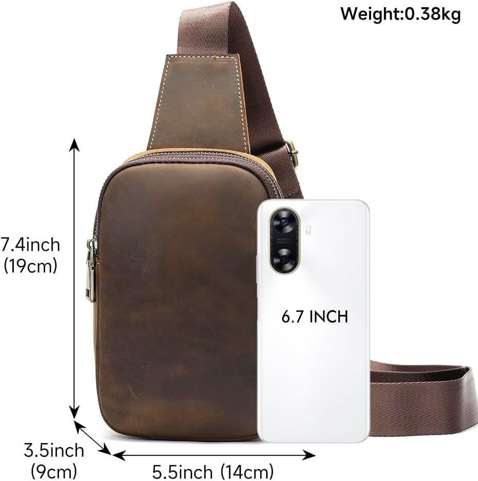 Genuine Leather Sling Bags for Men Crossbody Purse Vintage Small Messenger Shoulder Bag for Phone Side Chest Daypack Bag - Image 3