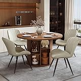 Miereirl Modern Round Dining Table and Chair Set, with a Wooden Dining Table Equipped with Storage Compartments and Sliding Doors, Paired with 4 High-end Soft-Padded Dining Chairs