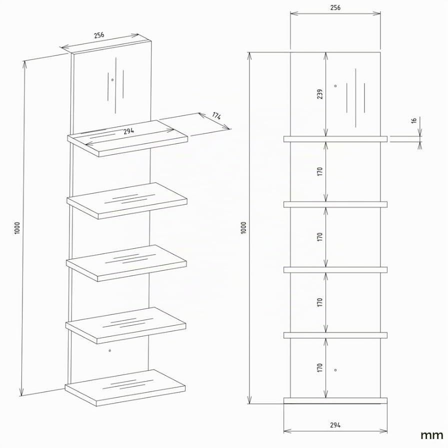 BDW Libreria moderna, altezza 100 cm, 5 ripiani, 29,5 x 19 cm, ideale per ufficio e soggiorno. Modello: R5P.