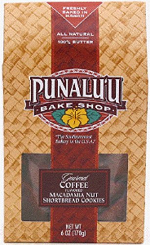 Punalu'u Bake Shop's All Natural Gourmet Coffee Flavored Macadamia Nut Shortbread Cookies, Freshly Baked in Hawaii, 100% Butter, 6 Ounce Package