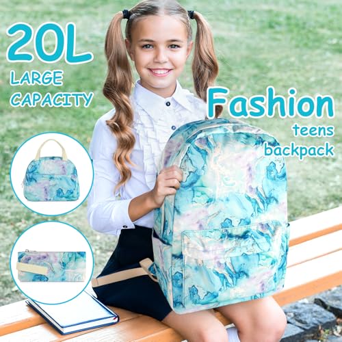 School Backpack for Teen Girls Kids Bookbag Set with Lunch Box Pencil Case 17" Large Capacity Backpack Casual Daypack2