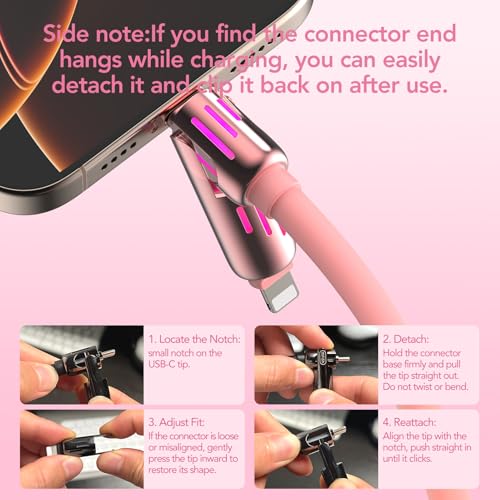 Image of MFish 2-Pack 240W 4-in-1 Multi Charging Cable, Pink+White, 6.6FT