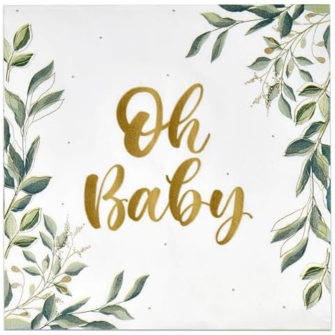 Gift Boutique 100 Pc Eucalyptus Leaf Oh Baby Shower Luncheon Napkins Sage Green Disposable Paper Lunch Napkin Greenery Floral Tableware Party Supplies Cover