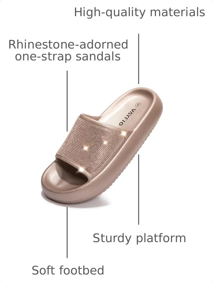 Image of Women's Cloud Rhinestone Slide Sandals Platform Glitter Slides Slip On Shower Shoes Outdoor&Indoor House Slippers