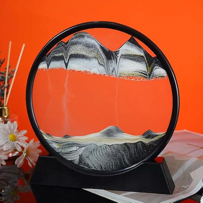 Image of Redvant Moving Sand Art Picture Glass Liquid Painting 3D Natural Landscape showpieces for Home Decor Antique Gifts for Kids Office Desktop Decoration Desk Table Decorative Items (Earth Grey)