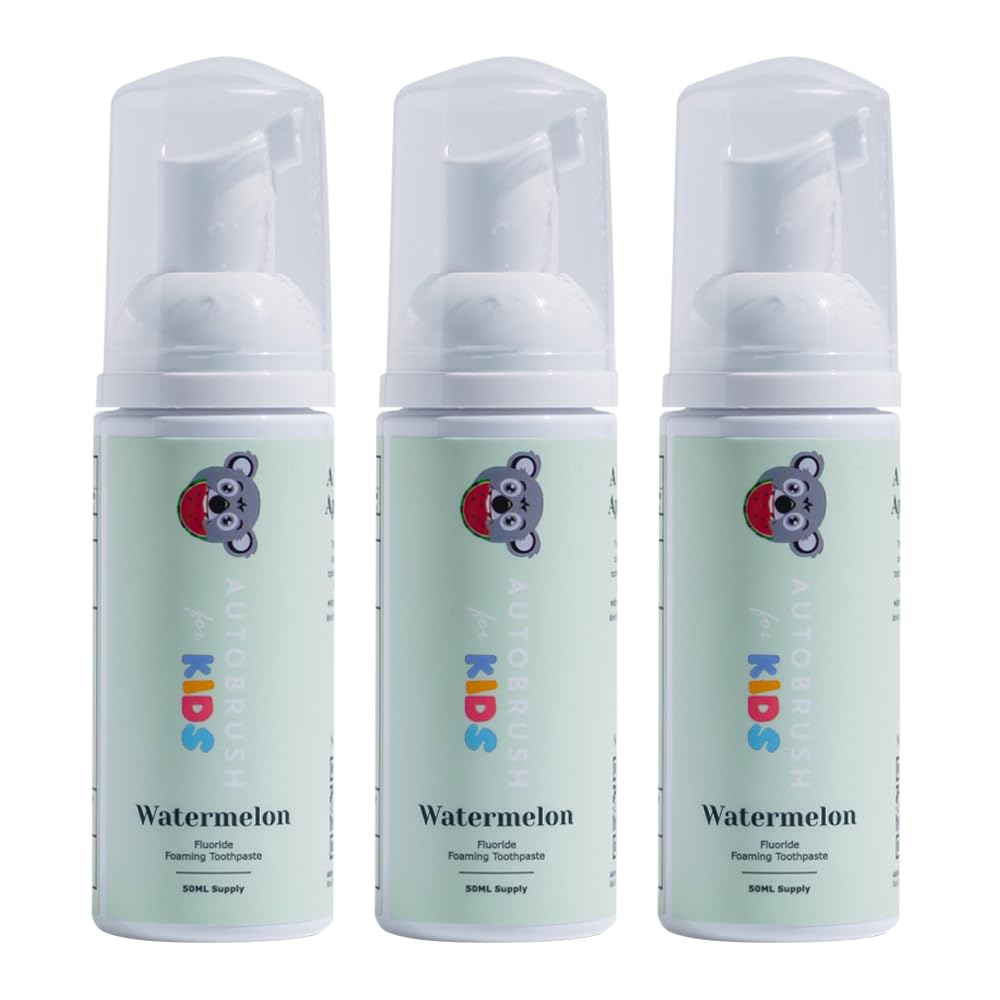 autobrush Fluoridschäumende Zahnpasta für Kinder, Wassermelonengeschmack, Aufhellung und Tiefenreinigung, reisefreundlich, Anti-Hohlraum (3 Stück)