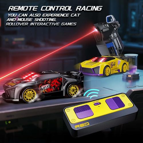 Image of PLUSPOINT Infrared Battle RC Car Toy 3-in-1 Drift Car Racing 2 Player Interactive Set with Infrared Gun, Shooting & Flip Family Friendly Chase Game 2.4GHz Remote Control Car Toy for Kids Ages 6+