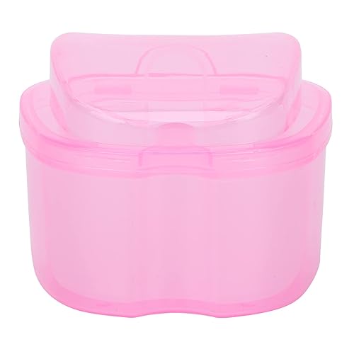 Caja de baño para dentadura contenedor de remojo caja de almacenamiento de dientes falsos de color con cesta de colador rosa