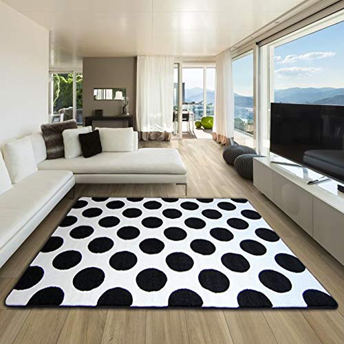 Tapis pour salon Sketch Noir et Blanc Cercles F761 par rugsx en grande taille 200x290 cm