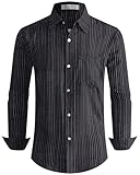BOJIN Men's Dress Wrinkle-Free Floral Hawaiian Long Sleeve Flower Printed Casual Button Down Shirts with Pocket BJ051 White Vertical Stripe Black 1X
