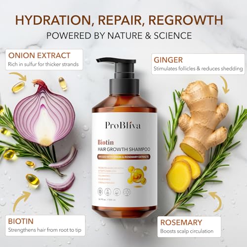 Biotin Hair Growth Shampoo for Thinning Hair in Adults 30+ – Strengthening Formula with Biotin & Rosemary – Reduces Shedding, Supports Fuller, Stronger Hair – Sulfate-Free, 16.9 fl oz