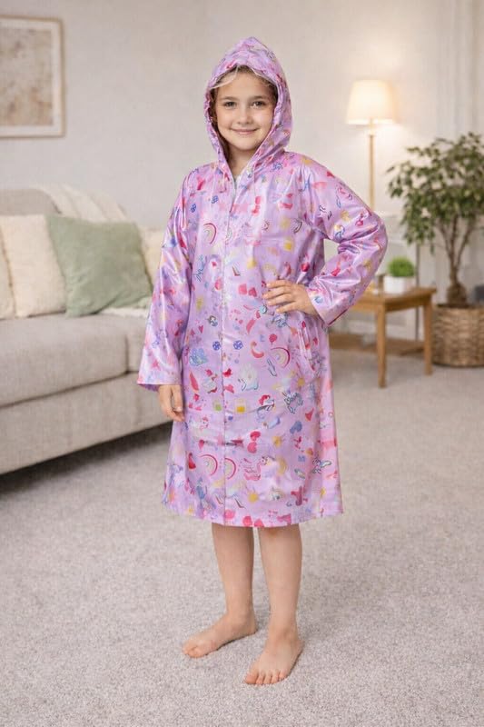 Image of Kids Waterproof PVC Raincoat with Hood & Sleeves | Lightweight, Portable Rain Wear for Boys & Girls | Button Closure with Storage Bag