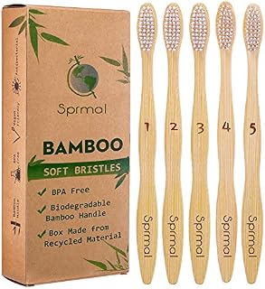 5pcs Sprmal Bamboo Toothbrushes Natural Organic Biodegradable and Vegan Bamboo Soft BPA Free
