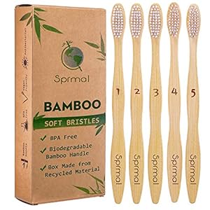 5pcs Bamboo Toothbrushes Natural Organic Biodegradable and Vegan Bamboo Soft BPA Free Nylon Bristles for Sensitive Gums