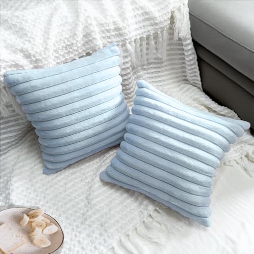 2 Pack 18x18 Pillow Cover Velvet Pillow Covers, Faux Fur Square Throw Pillow Covers for Living Room Decorations Throw Pillow Case, Throw Pillow Cover Cushion Cover for Sofa Bedroom Car, Light Blue 2 Pack 18x18 Pillow Cover Velvet Pillow Covers, Faux Fur Square Throw Pillow Covers for Living Room Decorations Throw Pillow Case, Throw Pillow Cover Cushion Cover for Sofa Bedroom Car, Light Blue