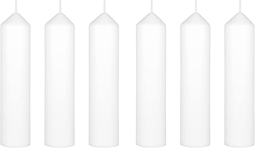 Mega Candles 6 velas de pilar blanco con parte superior redonda sin perfume, velas de cera para eventos de un solo uso de bajo costo, de 2 x 9