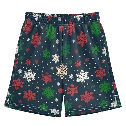 Colorful Snowflakes Athletic Shorts with Zipper Pockets, Youth Boys Athletic Running Shorts for Summer