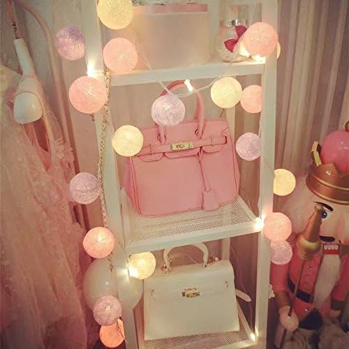 Miniatura 5 de ALUNME 10 luces LED cálidas de bolas de algodón, 5 pies, luces LED de bola rosa con 2 pilas AA, decoración de habitación interior para el hogar