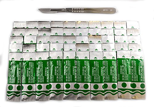 Scalpel Blades #10 Includes #3 Metal Handle  Suitable for Dermaplaning, Crafts, Medical/Surgical Instruments/Equipment Pack of 50