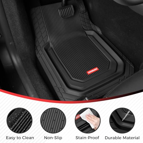 Image of Coverado Car Floor Mats, Waterproof Universal Heavy-Duty Floor Mats for Cars, All Weather Protection, Deep Dish Car Mats, Trim to Fit for Cars SUV Truck, Vans, Sedan 3pcs (Solid Black)
