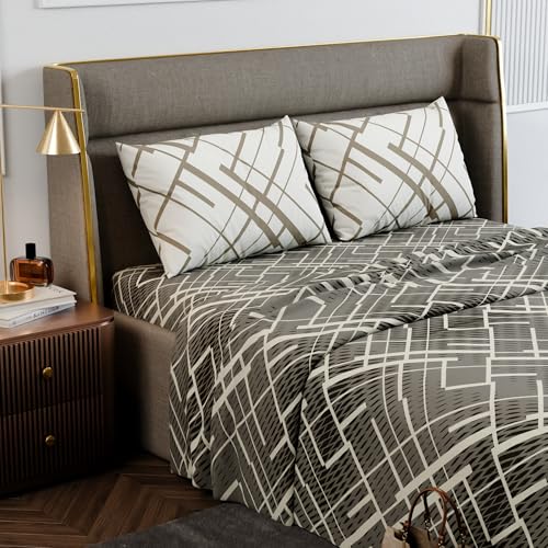 Image of Stoa Paris 100% Cotton Super King Bedsheet with 2 Pillow Covers for King & Double Beds,180TC Printed Bedding Set, Breathable, All-Season Comfort, Lightweight, Urbanscape - Beige Boulevard (274x274cm)
