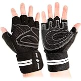 NH Weight-Lifting Workout Gloves with Wrist Wraps | Gym Crossfit Fitness Training Hand Grips Accessories | Support Power Weight Lifting, Rowing, Pull Up for Men & Women (Black, XL)
