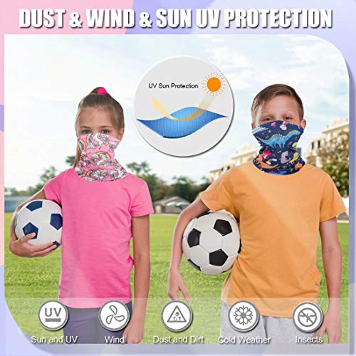 [3 Pack] Kids Sun UV Protection Face Bandanas, Breathable Cloth Fabric Neck Gaiter for Outdoor Sports Cycling, Reusable Washable Half Mask Scarf Children Teens Balaclava for 3-12 Years Boys Girls-8 - Thumbnail 4