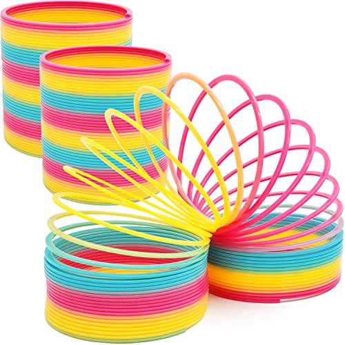 Image of The Dreidel Company Jumbo Rainbow Plastic Coil Spring 2-Pack, Party Favor for Kids, Individually Wrapped, 6 inch Inch (150mm) Spring