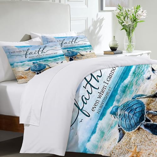Jerkboo Sea Turtle Bedding Set Ocean Nautical Duvet Cover Twin Full Queen King Size Comforter Cover For Kids Adults Men Women Beach Theme Quilt Cover Decorative Soft Bedding Set With 2 Pillowcases thumb #3