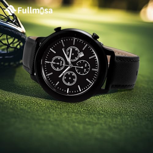 Image of Fullmosa Cross Leather Replacement Watch Strap 20mm Compatible for Samsung Galaxy Watch 5 40mm 44mm /Pro 45mm /Watch 4 40mm 44mm /Classic 46mm 42mm(2021) - Black+Silver Buckle
