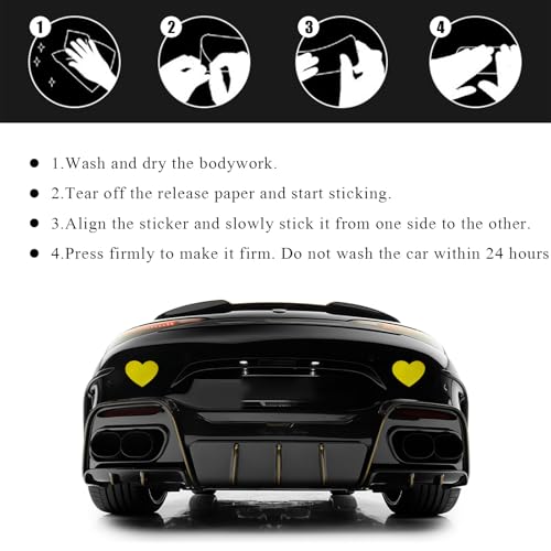 Image of 10PCS Vinyl Decal for Cars, High Intensity Reflective Sticker Night Safety Sign Bumper Decals, Waterproof Grid Vinyl Stickers Scratch Cover for Auto Window Laptop (Heart, Yellow)