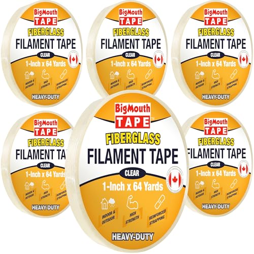 Image of 6 Rolls Filament Tape, 1-inch x 384-Yards, Available in 6 Sizes, Clear Strapping Tape 1 inch, Used for Strapping, Fixing, Reinforcing, and Repairing