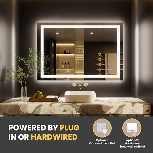 Image of LOAAO 40 inchx28 inch LED Bathroom Mirror with Lights, Anti-Fog, Dimmable, Backlit + Front Lit, Lighted Bathroom Vanity Mirror for Wall, Memory Function